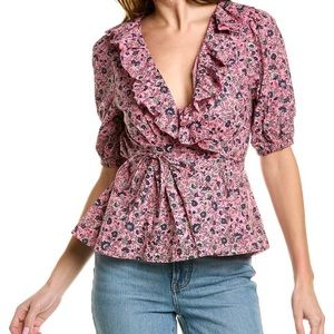 Roller Rabbit NWOT wrap top. Blue and navy floral, size small.